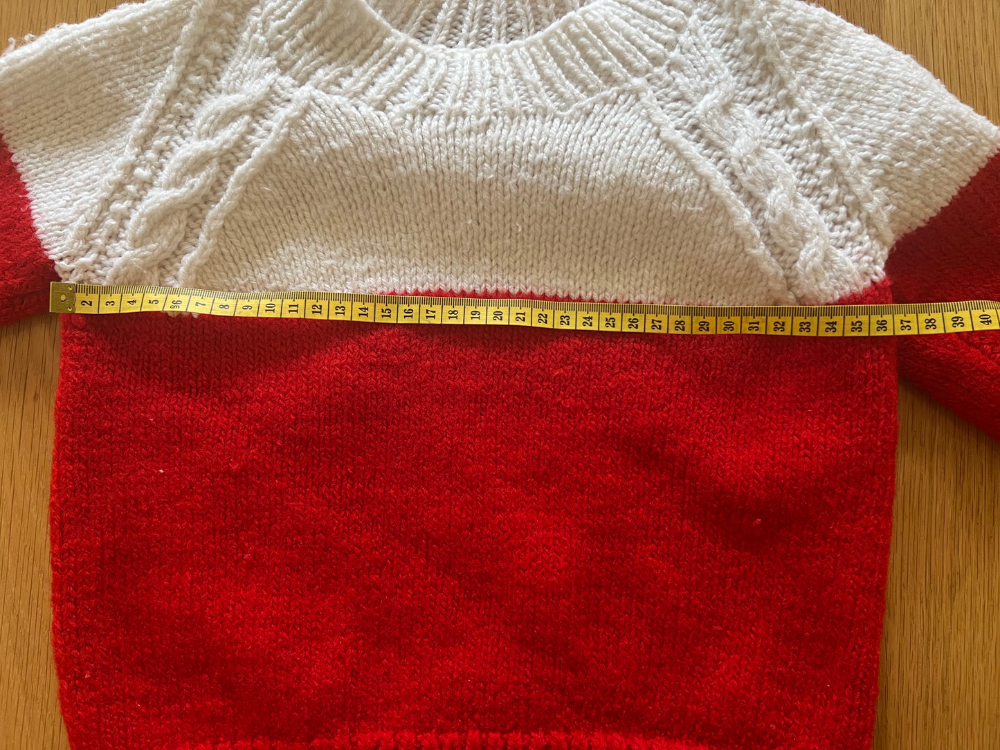 Handknit white red jumper 3Y