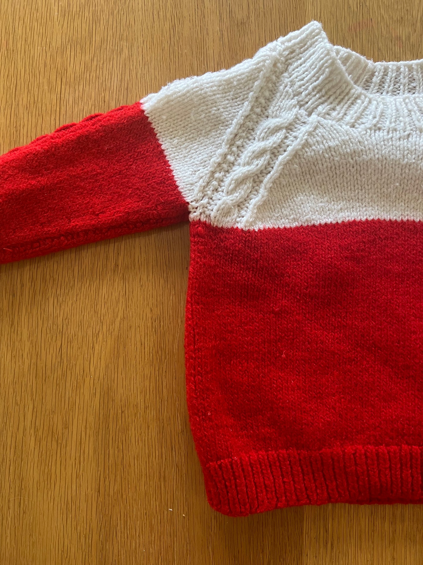 Handknit white red jumper 3Y